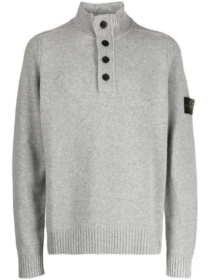 Stone Island Button Down Collar Jumper - Grey