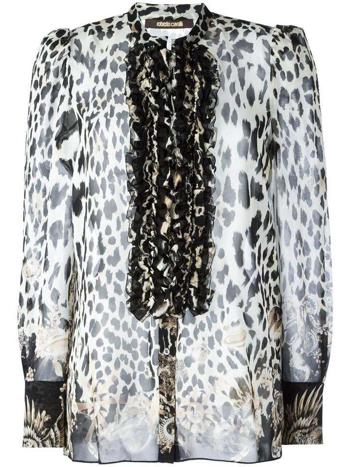 Roberto Cavalli Leopard Motif Shirt, Women's, Size: 44, Black, Silk