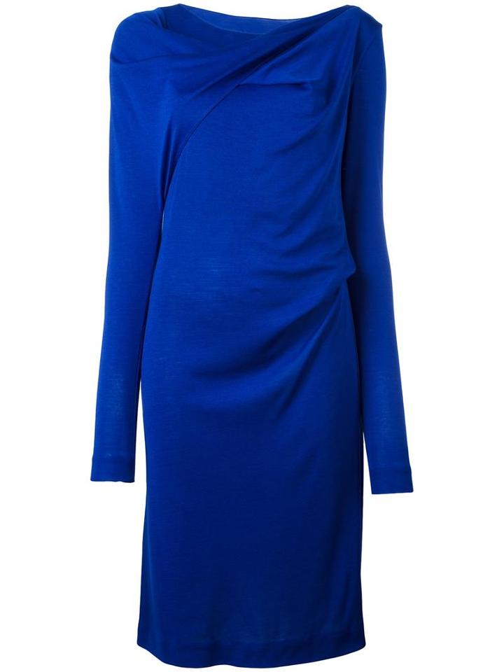 Maison Margiela Boat Neck Draped Dress, Women's, Size: 40, Blue, Silk/wool