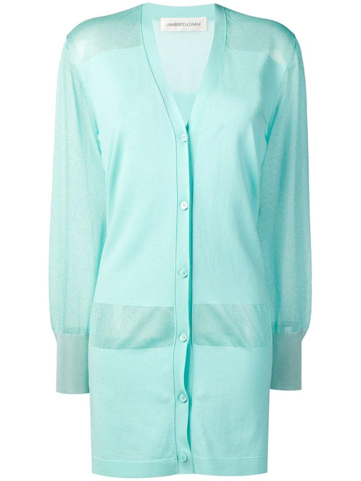 Lamberto Losani Sheer Panel Longline Cardigan - Blue