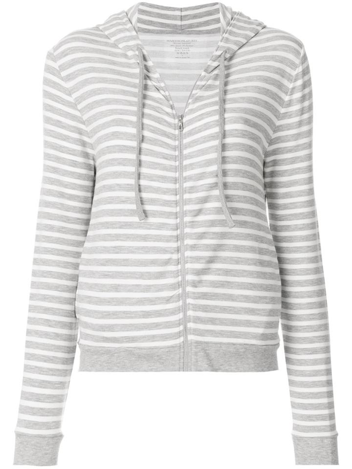 Majestic Filatures Striped Zip Front Hoodie - Grey