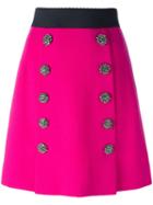 Dolce & Gabbana Jewel Buttoned A-line Skirt, Women's, Size: 38, Pink/purple, Wool/silk/spandex/elastane