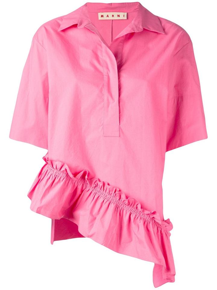 Marni Asymmetric Ruffled Shirt - Pink & Purple