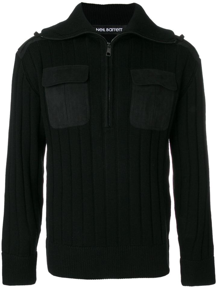 Neil Barrett Ribbed Zip Sweater - Black