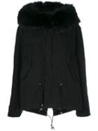 Mr & Mrs Italy - Racoon Fur Trim Hooded Coat - Women - Cotton/lamb Skin/polyester/racoon Fur - Xs, Black, Cotton/lamb Skin/polyester/racoon Fur