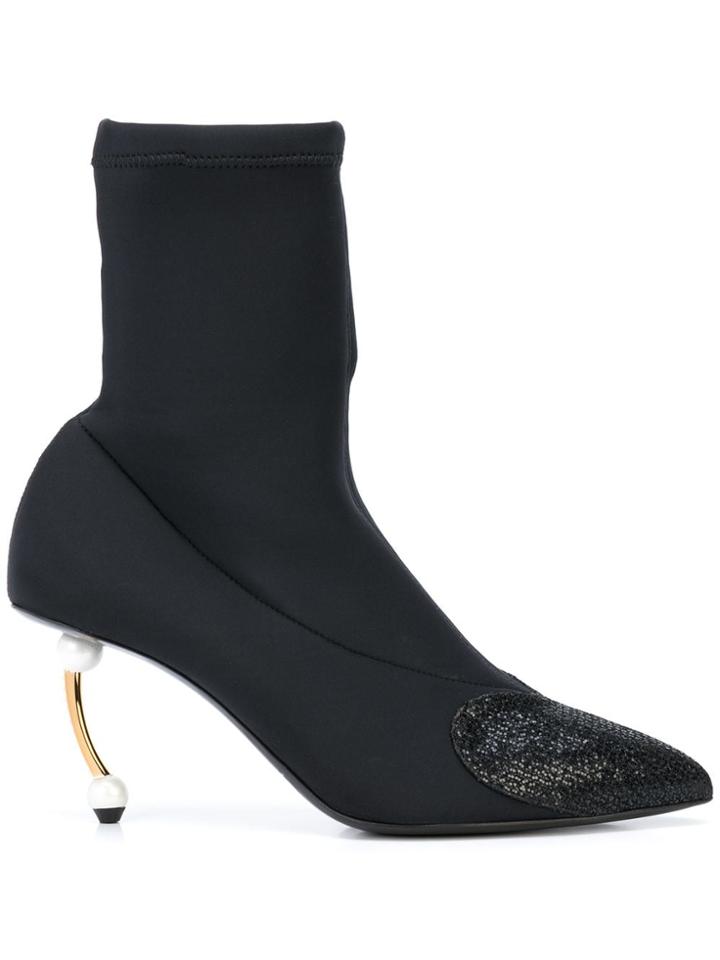 Coliac Pearl-heel Sock Ankle Boots - Black