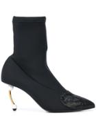 Coliac Pearl-heel Sock Ankle Boots - Black