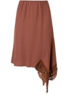 No21 Asymmetric Lace Detail Skirt, Women's, Size: 42, Brown, Silk/cotton/polyamide/viscose