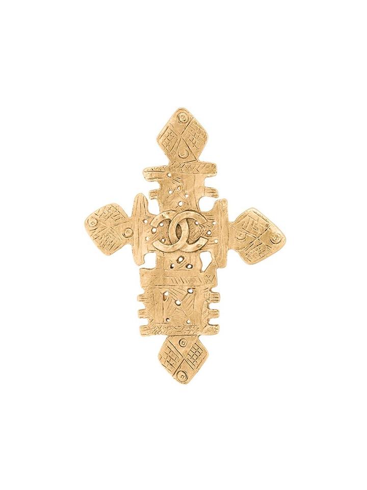 Chanel Vintage Textured Cross Shaped Brooch