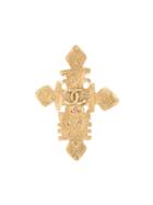Chanel Vintage Textured Cross Shaped Brooch