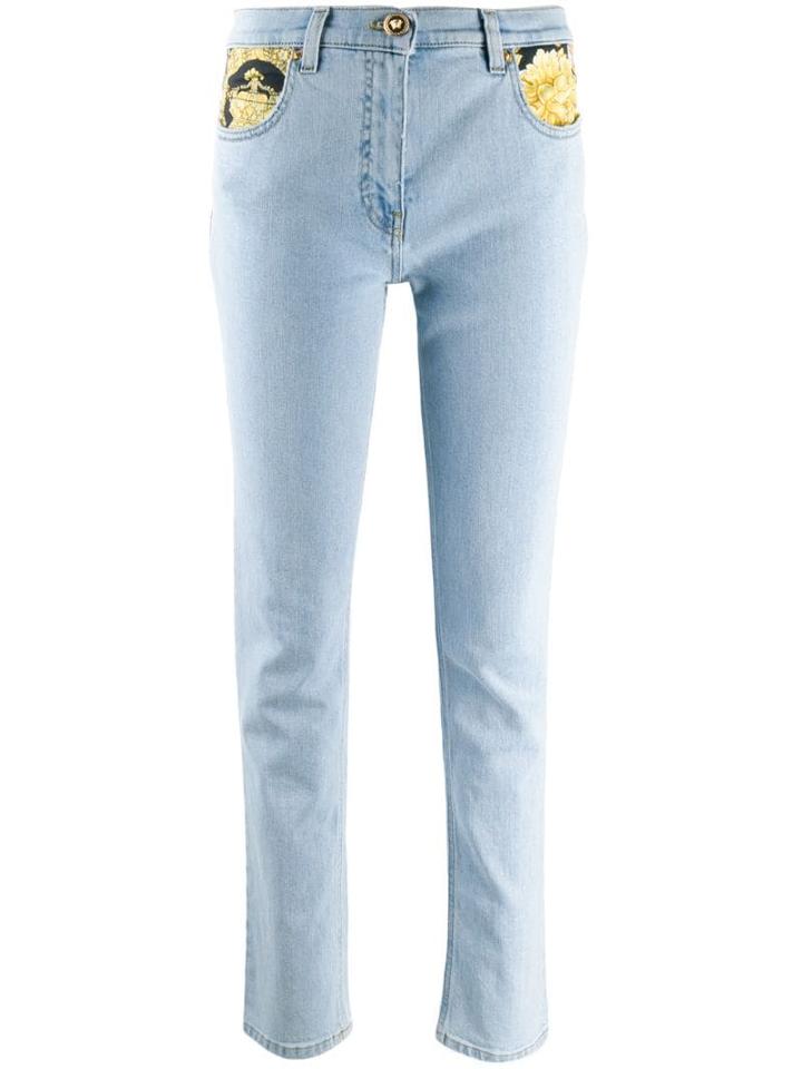 Versace Baroque-print Skinny Jeans - Blue
