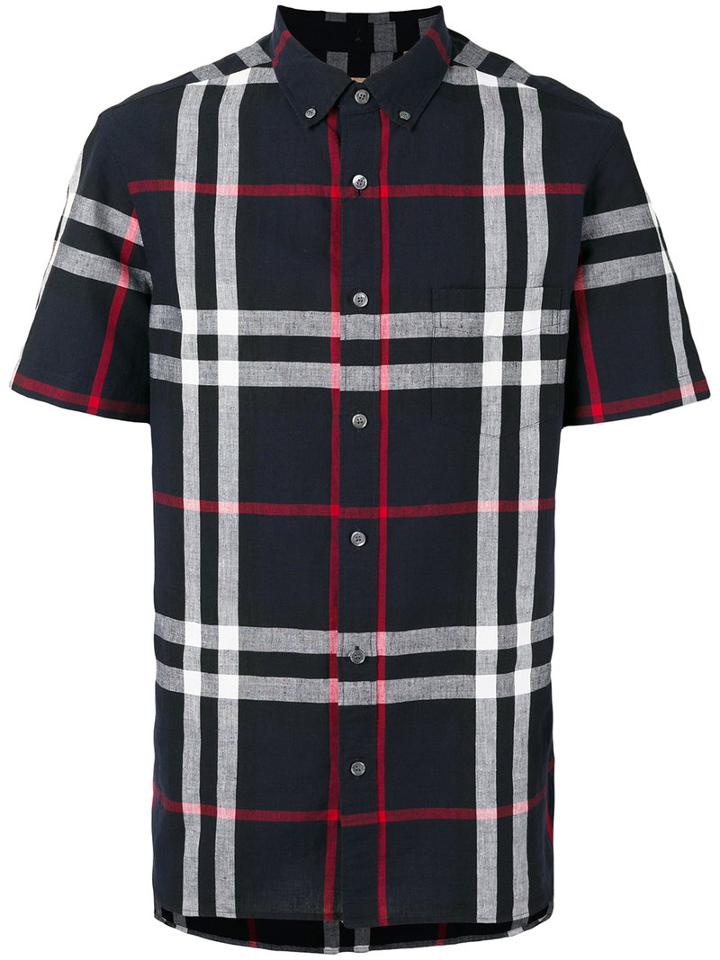 Burberry - Shortsleeved Checked Shirt - Men - Cotton/linen/flax - Xxl, Blue, Cotton/linen/flax