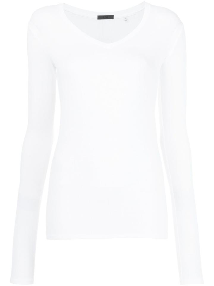 Atm Anthony Thomas Melillo Modal Rib Long Sleeve V Neck Tee - White