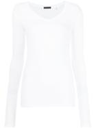 Atm Anthony Thomas Melillo Modal Rib Long Sleeve V Neck Tee - White