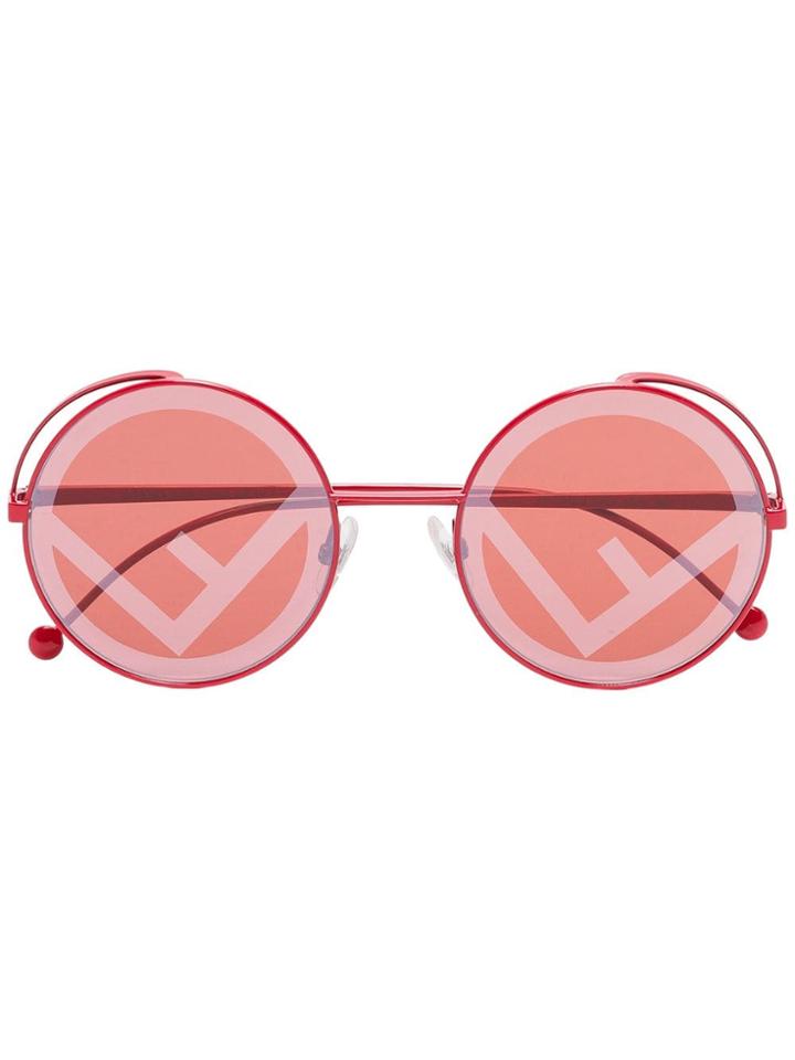 Fendi Eyewear Red Logo Lens Round Sunglasses