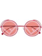 Fendi Eyewear Red Logo Lens Round Sunglasses