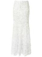 Adam Selman Floral Embroidered Flute Skirt, Women's, Size: 6, White, Silk/polyester