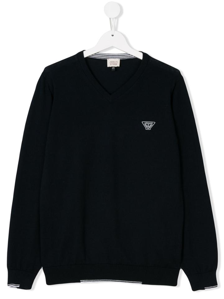 Armani Junior Contrasting Trim Sweater - Blue