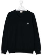 Armani Junior Contrasting Trim Sweater - Blue