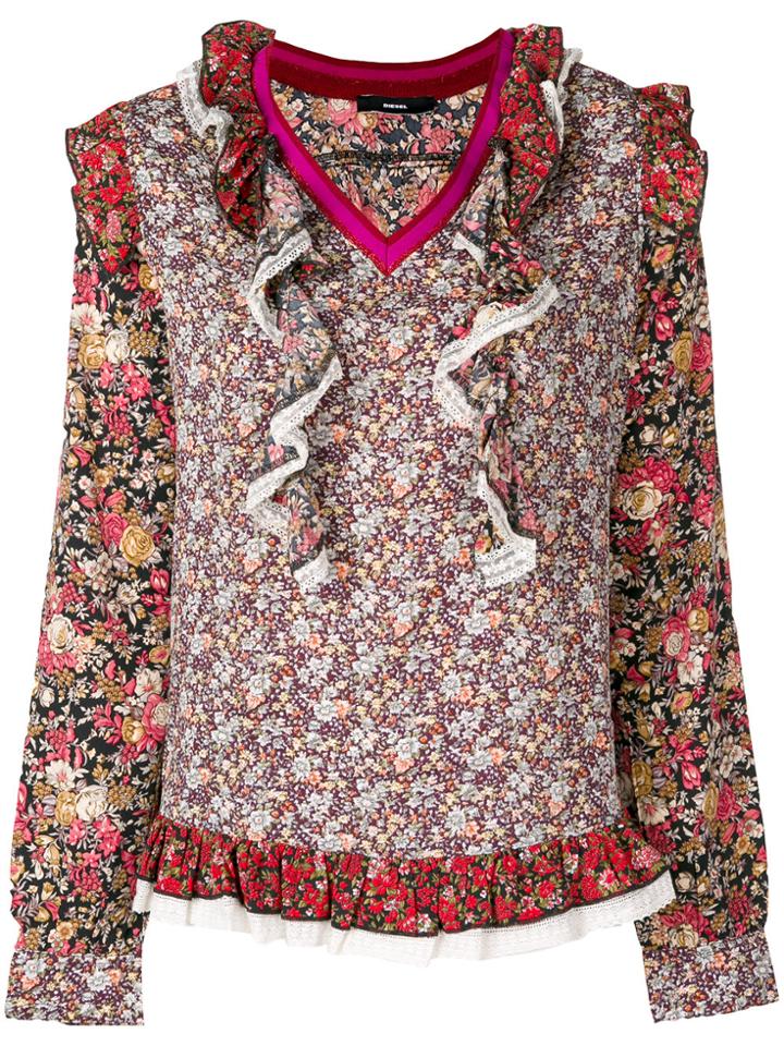 Diesel Floral Embroidered Frill Blouse - Multicolour