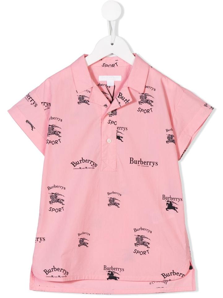 Burberry Kids Teen Short-sleeve Archive Logo Print Cotton Shirt - Pink