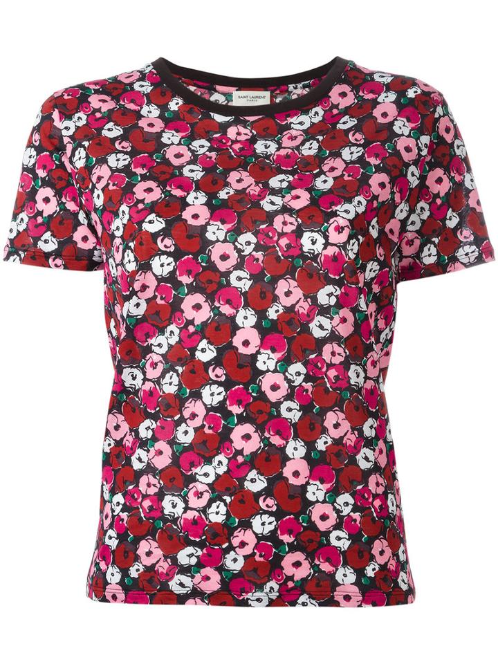 Saint Laurent Floral Print T-shirt, Women's, Size: Large, Pink/purple, Cotton