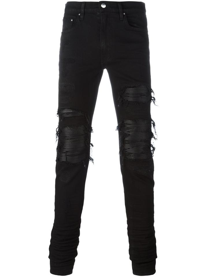 Amiri Distressed Layer Jeans, Men's, Size: 36, Black, Cotton/leather/spandex/elastane/lyocell