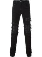 Amiri Distressed Layer Jeans, Men's, Size: 36, Black, Cotton/leather/spandex/elastane/lyocell