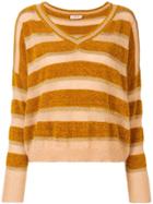 Twin-set Striped V-neck Sweater - Nude & Neutrals