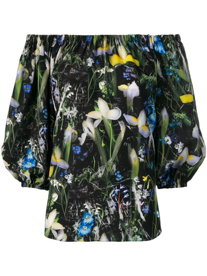 Alexander Mcqueen Floral Print Bardot Blouse - Black