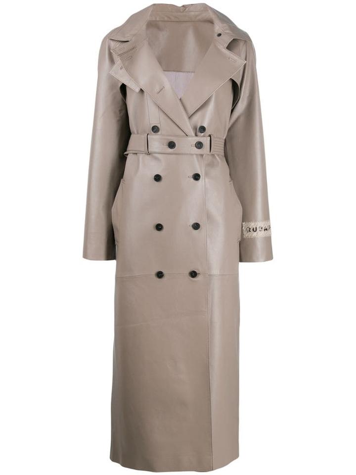 Ruban Leather Double Breasted Coat - Grey