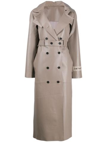 Ruban Leather Double Breasted Coat - Grey