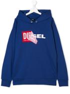 Diesel Kids Teen Logo Print Hoodie - Blue
