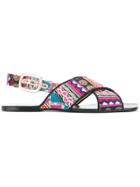 Anna Baiguera Printed Cross Strap Sandals - Black