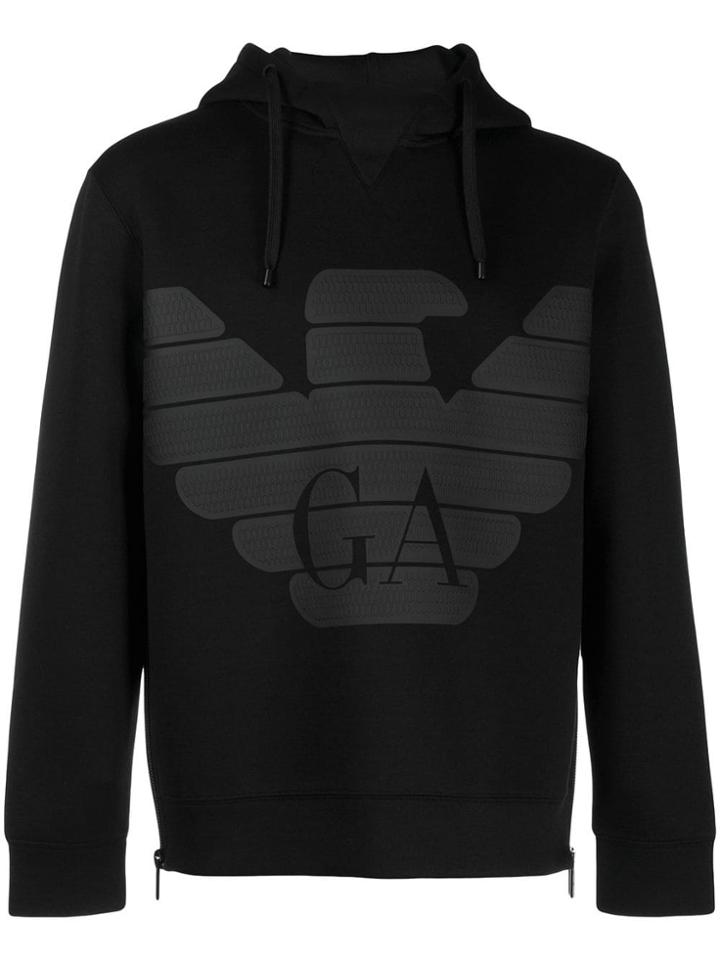 Emporio Armani Logo Printed Hoodie - Black