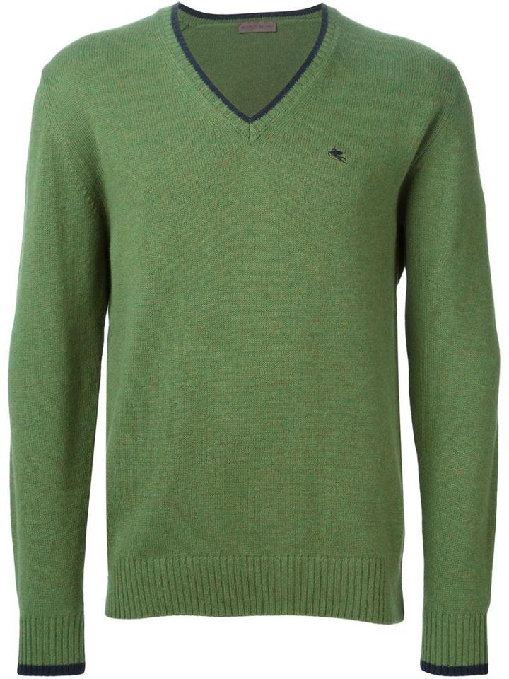 Etro V-neck Sweater, Men's, Size: Large, Green, Wool