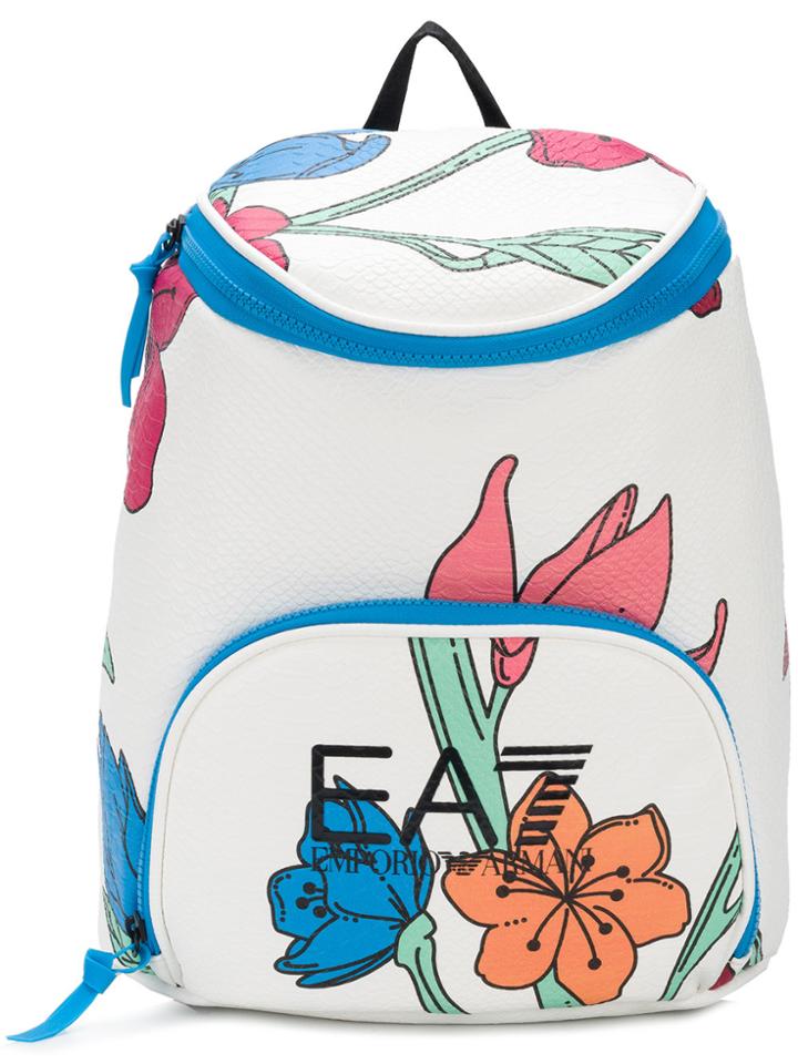 Ea7 Emporio Armani Flower Print Backpack - White