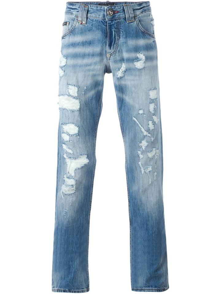 Philipp Plein Straight Leg Jeans, Men's, Size: 32, Blue, Cotton/polyester