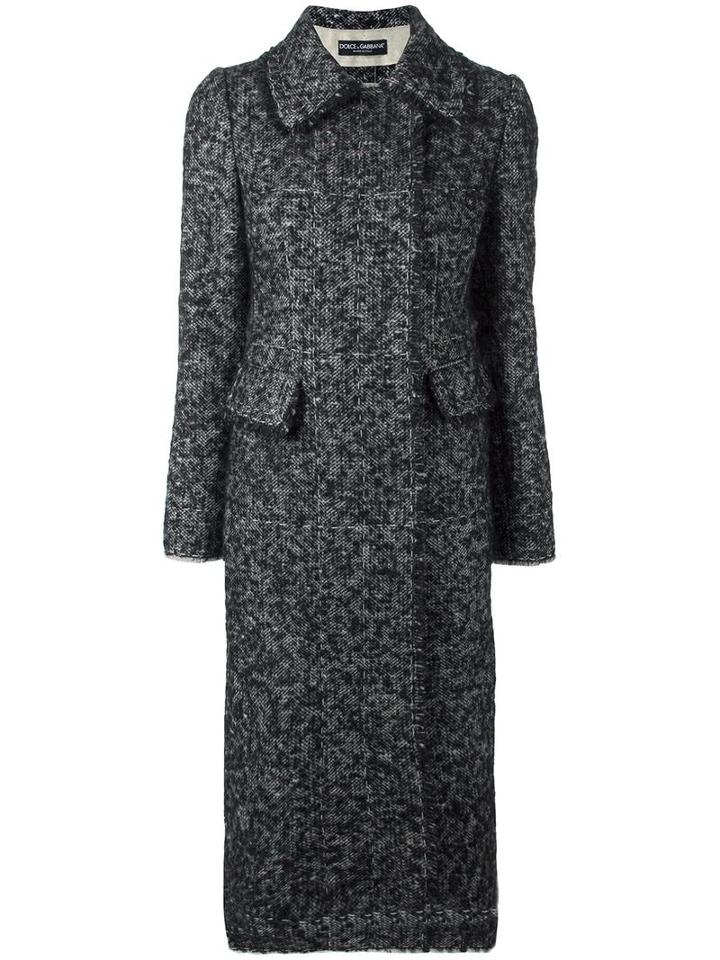 Dolce & Gabbana Bouclé Midi Coat, Size: 42, Black, Virgin Wool/mohair/silk