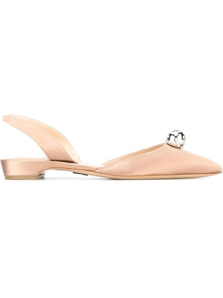Paul Andrew Rhea Jewel Slingback Ballerinas, Women's, Size: 40, Nude/neutrals, Silk Satin/leather/metal Other