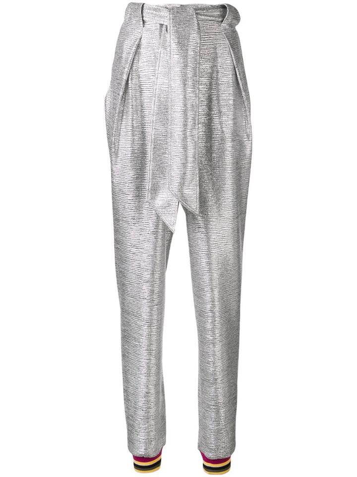 Talbot Runhof Metallic Tapered Trousers - Silver