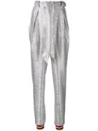 Talbot Runhof Metallic Tapered Trousers - Silver