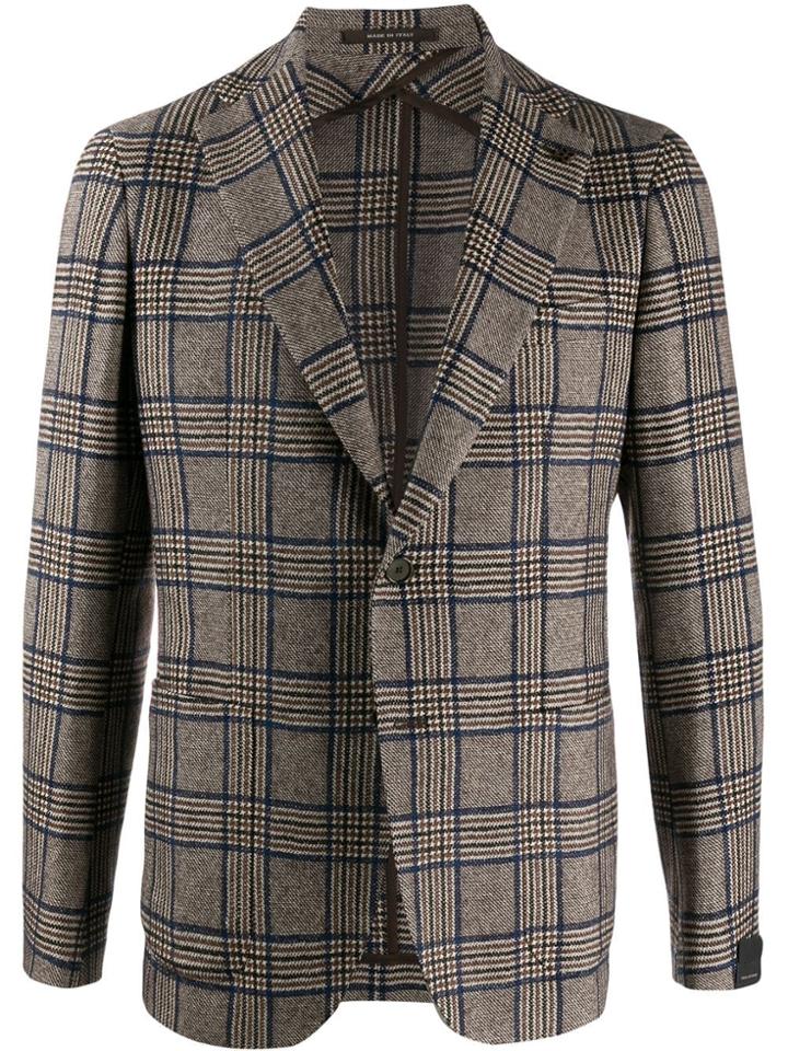 Tagliatore Plaid Single-breasted Blazer - Brown