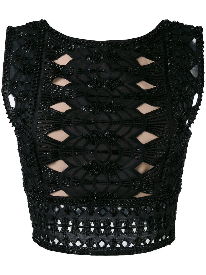 Alberta Ferretti - Embellished Cropped Tank - Women - Cotton - 42, Black, Cotton