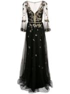 Marchesa Notte Floral Embroidery Gown - Black
