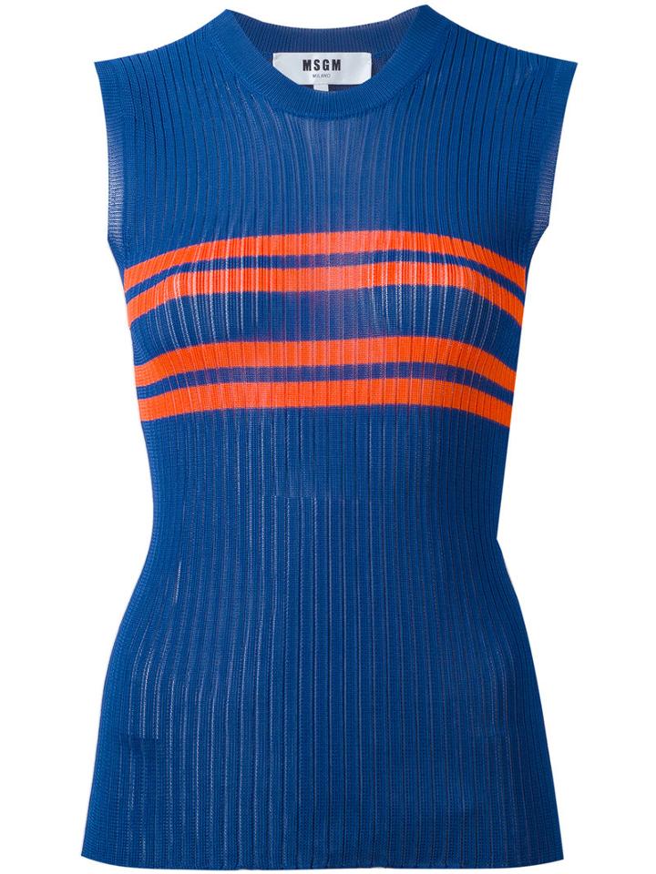 Msgm - Striped Tank Top - Women - Viscose - M, Blue, Viscose