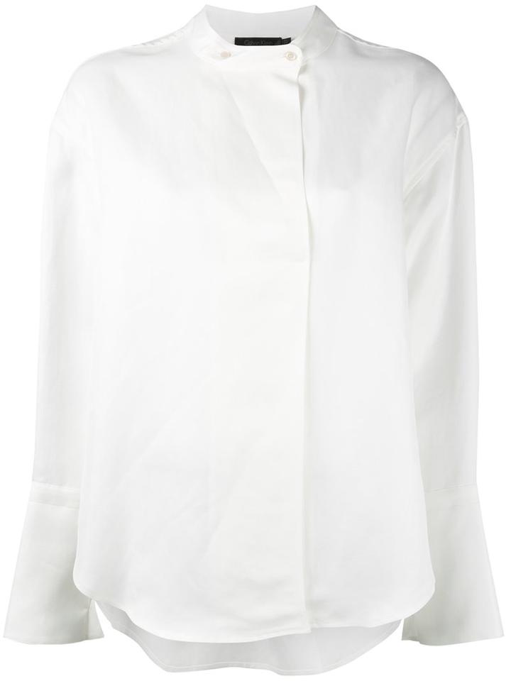 Band Collar Shirt - Women - Linen/flax/viscose - 44, White, Linen/flax/viscose, Calvin Klein Collection