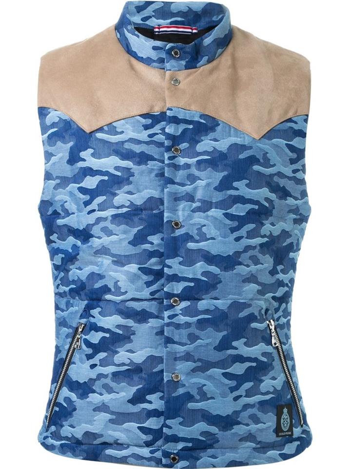 Guild Prime Shoulder Panel Detail Camouflage Padded Sleeveless Jacket, Men's, Size: Small, Blue, Cotton