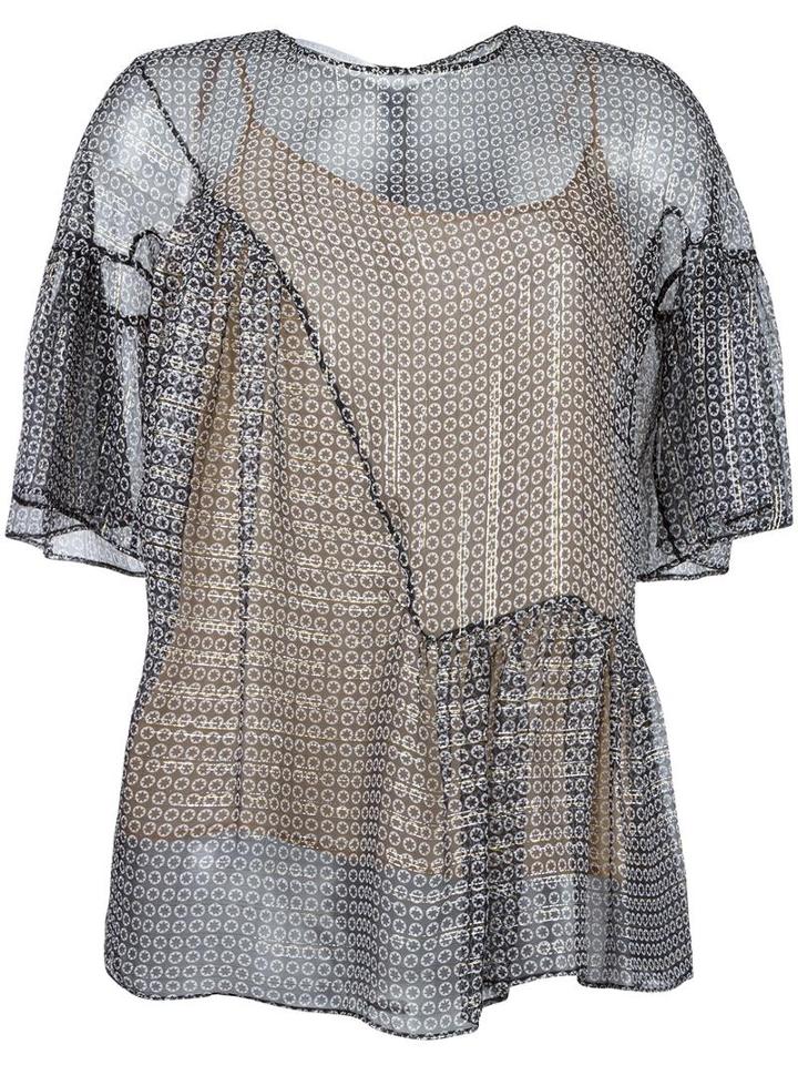 Stella Mccartney Circle Star Flounce Blouse, Women's, Size: 36, Black, Silk/polyester