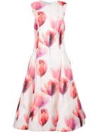 Christian Siriano Floral Flared Dress, Women's, Size: 12, White, Silk